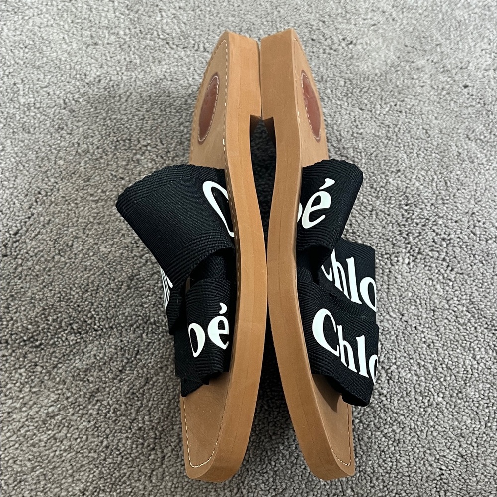 Chloe Woody logo print canvas slides - Picture 7 of 11
